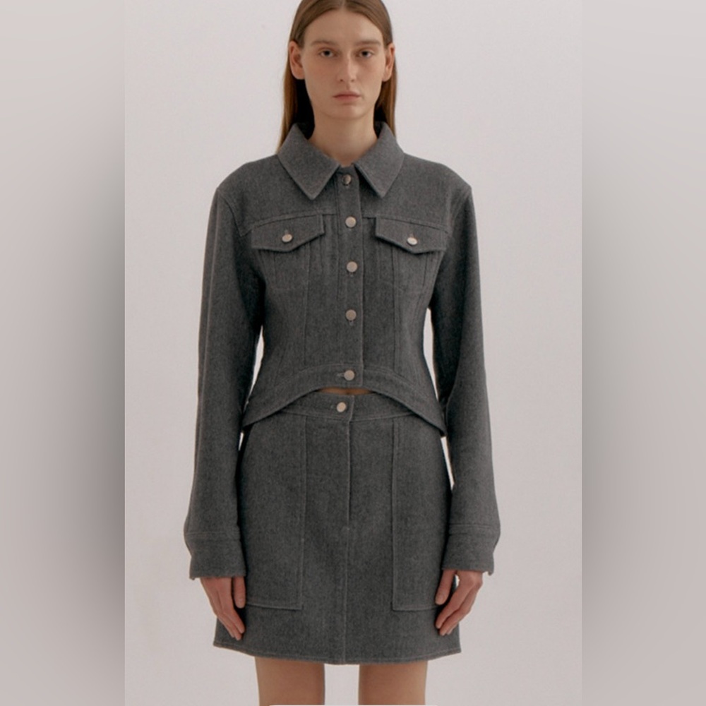 LVIR WOOL STITCH CURVED-HEM JACKET (CHARCOAL)